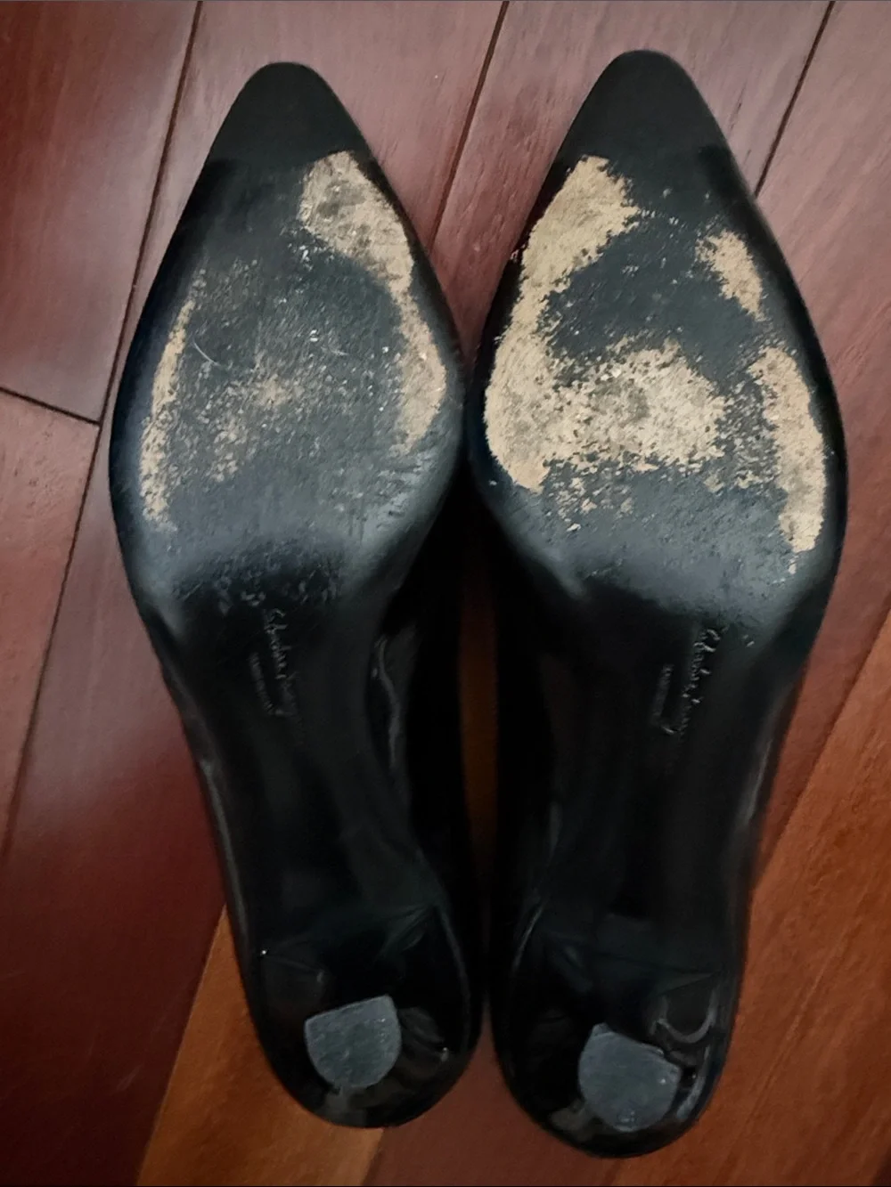 Salvatore Ferragamo Black Patent Pointed Toe Bow Kitten Heels